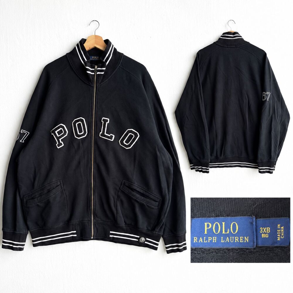 Polo Ralph Lauren Jacket Mens 3XB Black Varsity Full Zip 67 Applique Fleece Big